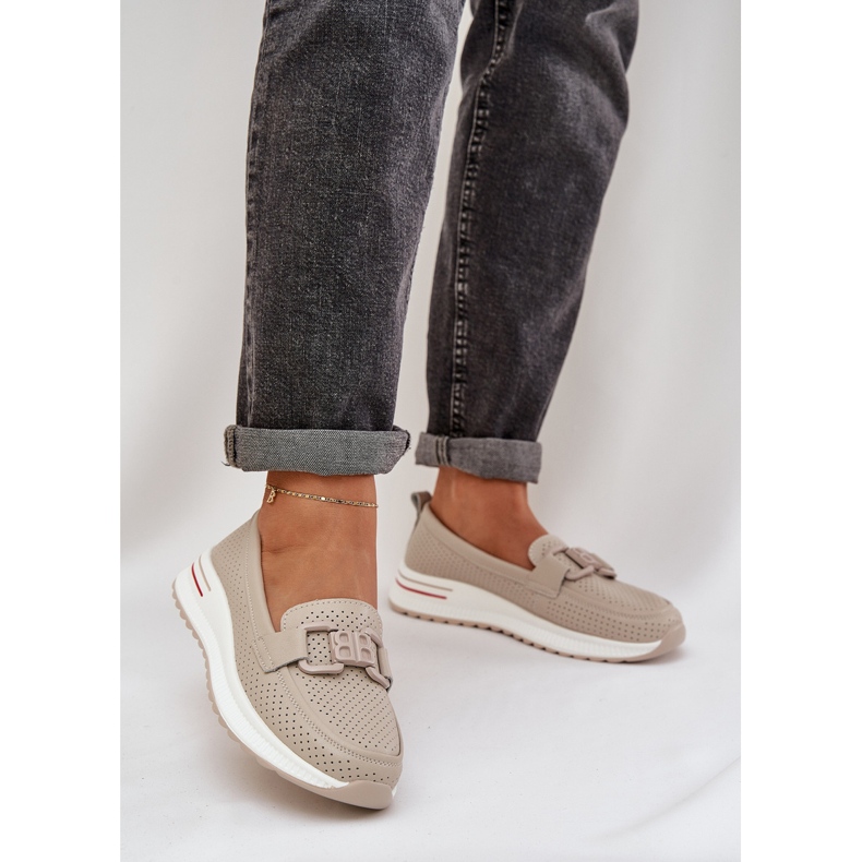 S.Barski Kvinders læder loafers på platformen S. Barski LR51-556 Beige 2
