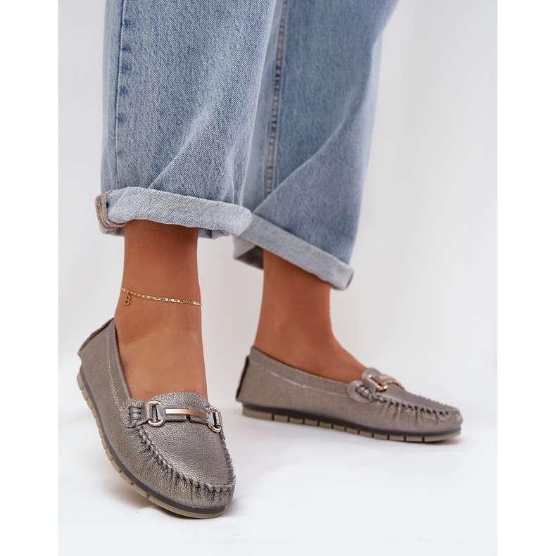 S.Barski Glitter flade loafers lavet af naturlig læder D&amp;A LR51-546 sølv 2