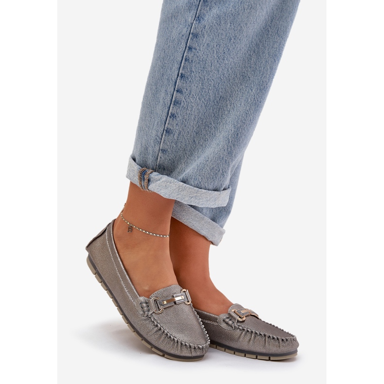 S.Barski Glitter flade loafers lavet af naturlig læder D&amp;A LR51-546 sølv 1