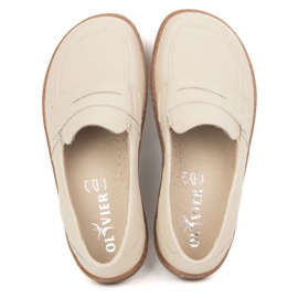 Olivier Barfodet elegant kvinders minimalistiske læder loafers 1280 beige 1