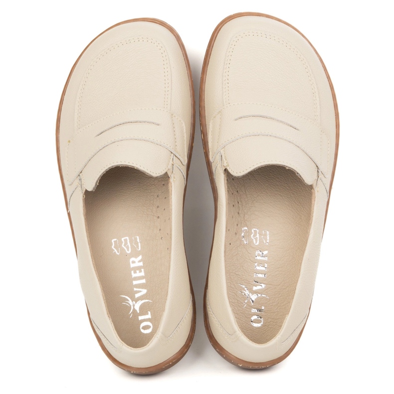 Olivier Barfodet elegant kvinders minimalistiske læder loafers 1280 beige 1