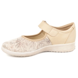 But-Bal Kvinders læder velcro -sko med et blomstermønster 696BB beige 1