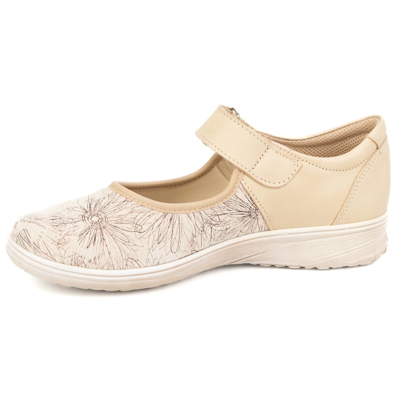 But-Bal Kvinders læder velcro -sko med et blomstermønster 696BB beige 1
