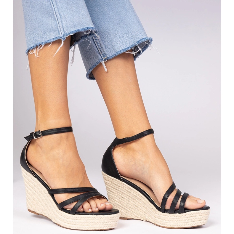 Sorte sandaler Espadrilles på kile 2