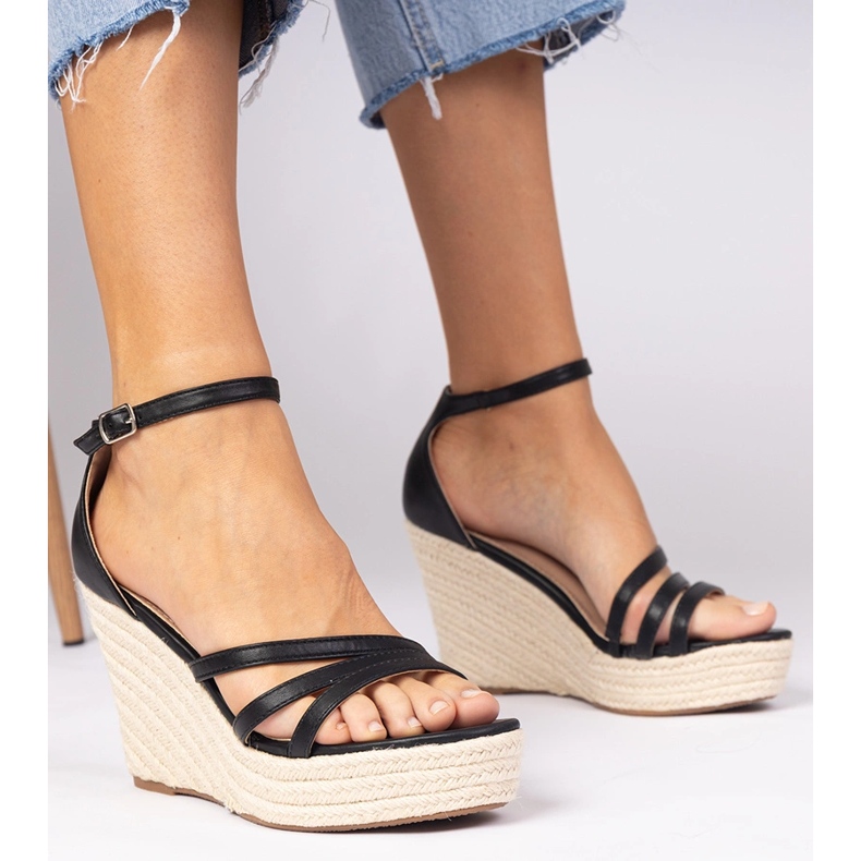 Sorte sandaler Espadrilles på kile 1