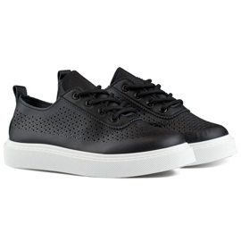 Platformsko til kvinder, gennembrudte sneakers, sorte 777-1B 2
