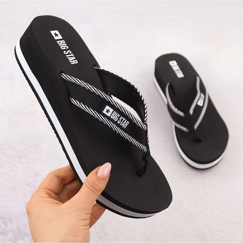 Kvinders sorte wedge flip-flops Big Star NN274A727 1