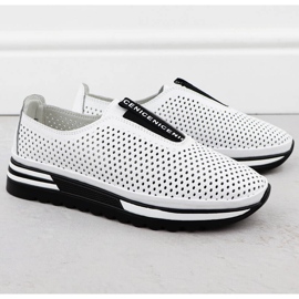 Kvinders lædersko glider openwork White S.Barski LR51-672 hvid 2