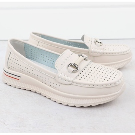 Openwork lædersko, beige loafers Vinceza 95331 2