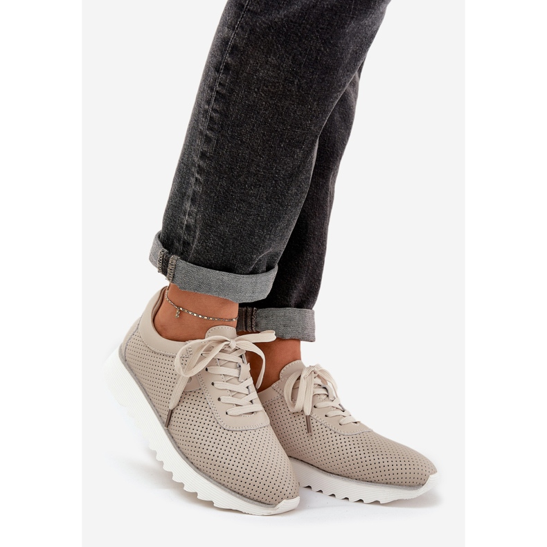 S.Barski Lædersportsko på platformen med glitter LR51-629 beige 1