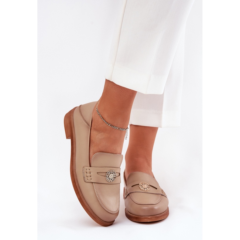 Elegante kvinders loafers lavet af naturlig Vinceza læder 18100 beige 2