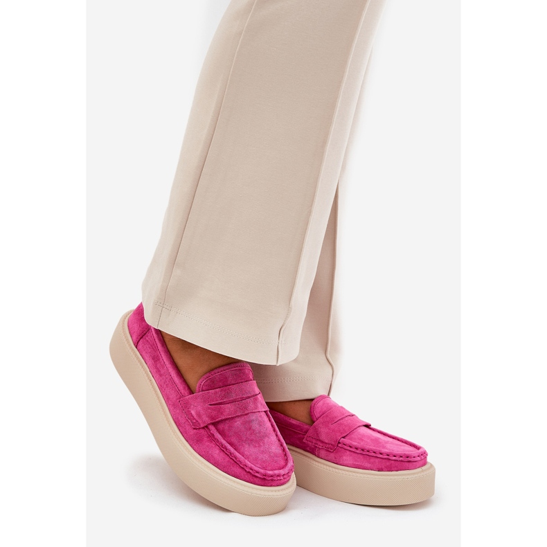 Women's Suede Moccasins på Vinceza 79535 Fuksja Platform lyserød 1