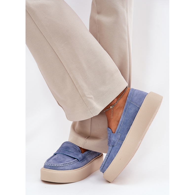 Kvinders moccasins ruskind på Vinceza 79535 Blue Platform blå 2