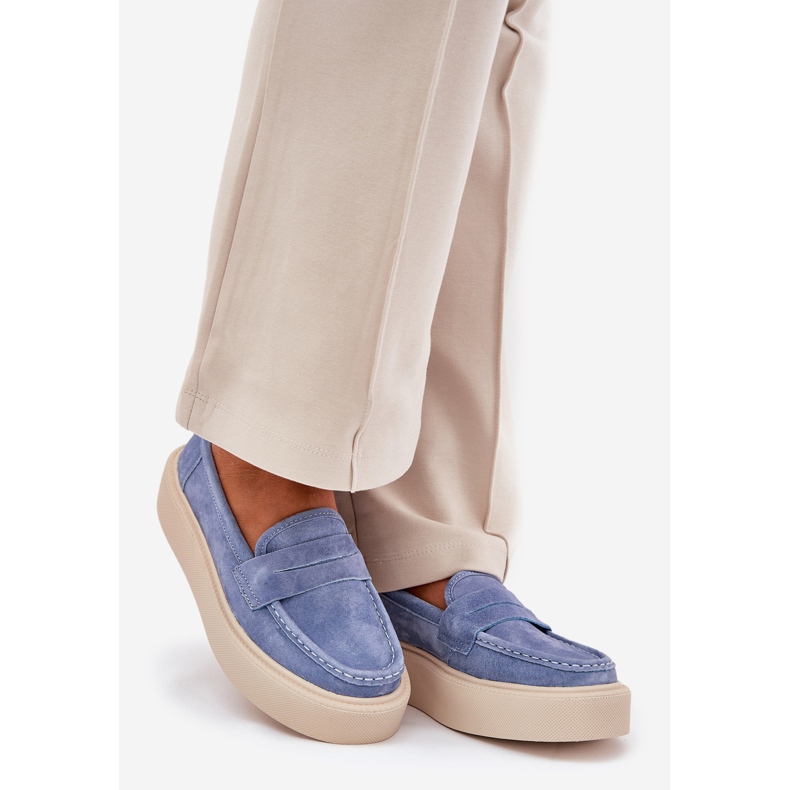 Kvinders moccasins ruskind på Vinceza 79535 Blue Platform blå 1