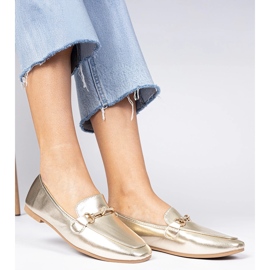 Golden elegante loafers med en gylden dekoration og zirkoner 1