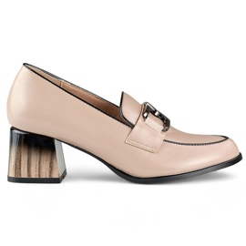 Damesko med lav hæl, patentbeige loafers GD-FL477D.BE 1