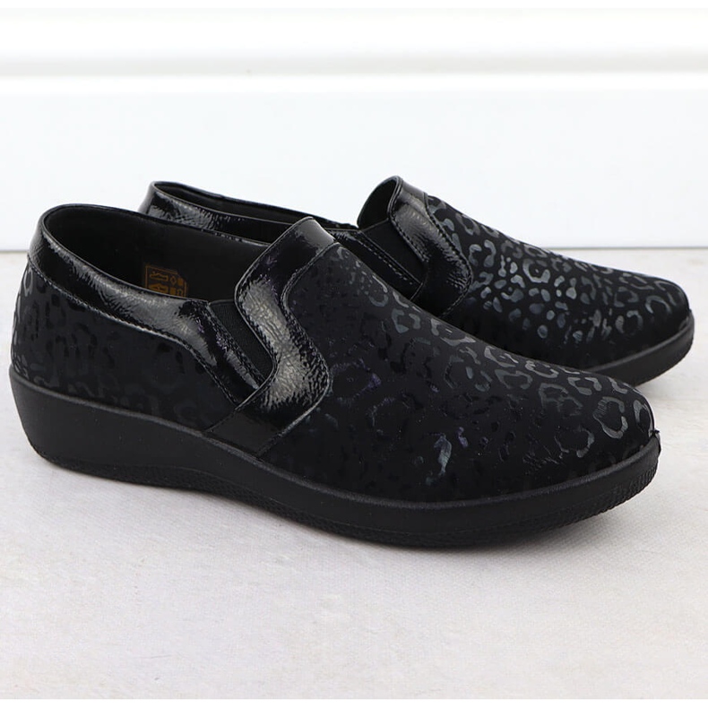 Kvinders komfortable sko i leopardprint indsatte unisoft 8910 sort 2
