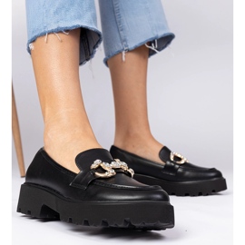 Sorte elegante loafers med zirkoner 1