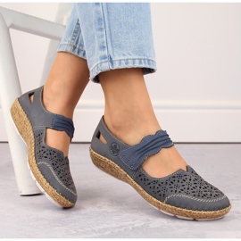 Gennembrudte lædersko med velcro, blå Rieker 44896-15 1