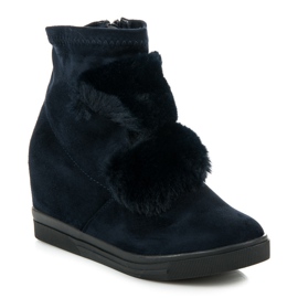 Wedge sneakers med pels marineblå 1