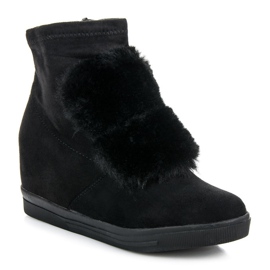 Wedge sneakers med pels sort 1