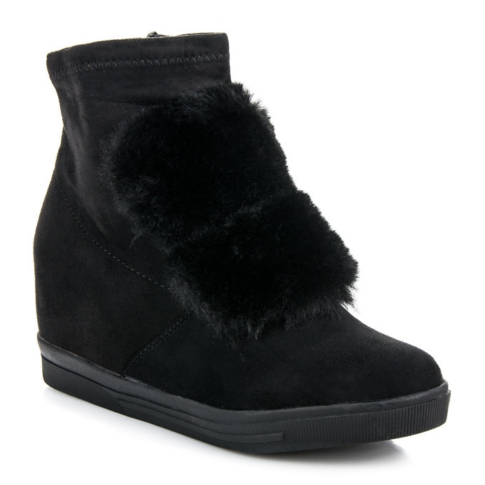 Wedge sneakers med pels sort 1