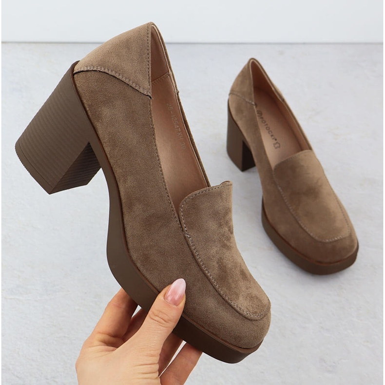 Sko kvinders høje hæle, ruskind beige potocki sz12547 1