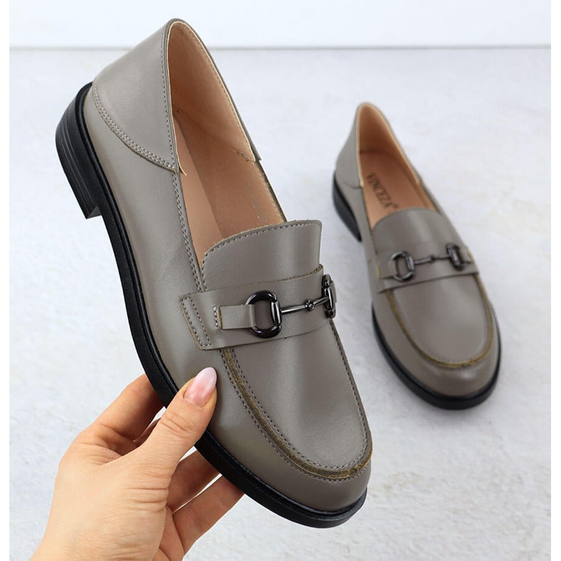 Kvinders lædersko komfortable loafers mørke beige Vinceza 18107 1