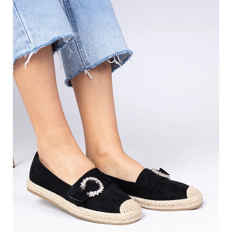 Sort espadrilles dekoreret med zirkoner 1