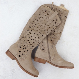 Kvinders Openwork Boots Suede Beige S.Barski Hy51-176 1