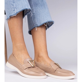 Mørke beige kvinders loafers med en elegant dekoration 2
