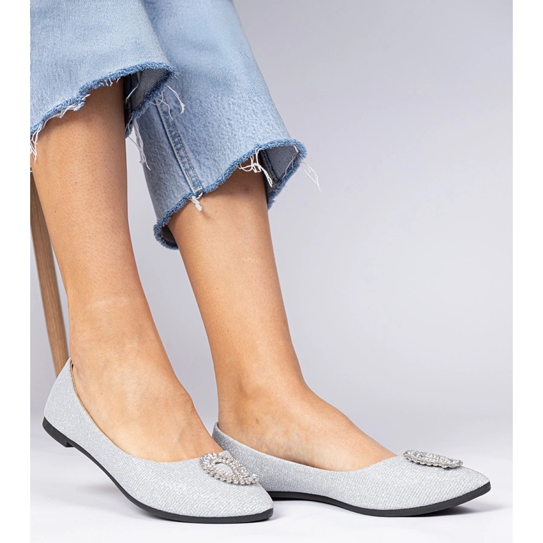 Sølv kvinders glitter ballerinas med zirkoner 2