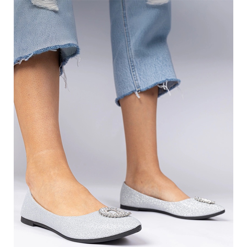 Sølv kvinders glitter ballerinas med zirkoner 1