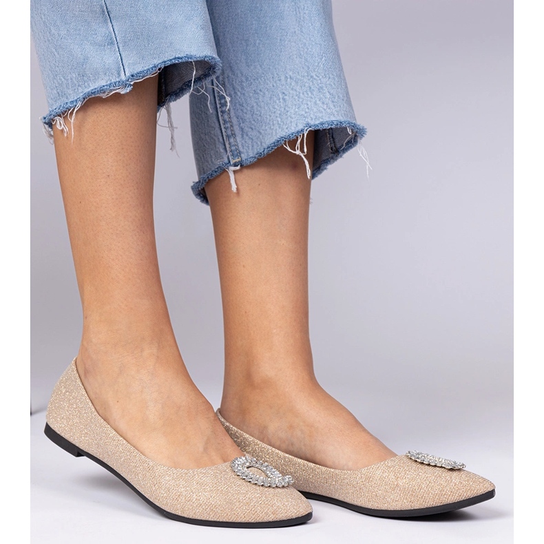 Kvinders champagne glitter ballerinas med zirkoner gylden 1