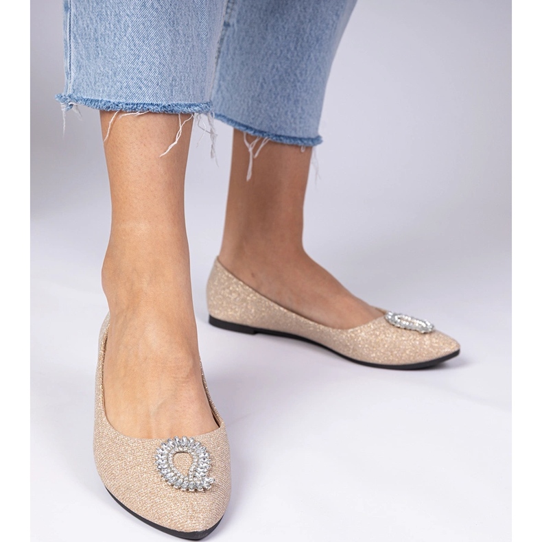 Kvinders champagne glitter ballerinas med zirkoner gylden 2