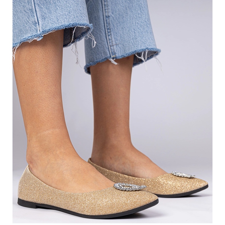 Golden Women's Glitter Ballerinas med zirkoner gylden 1