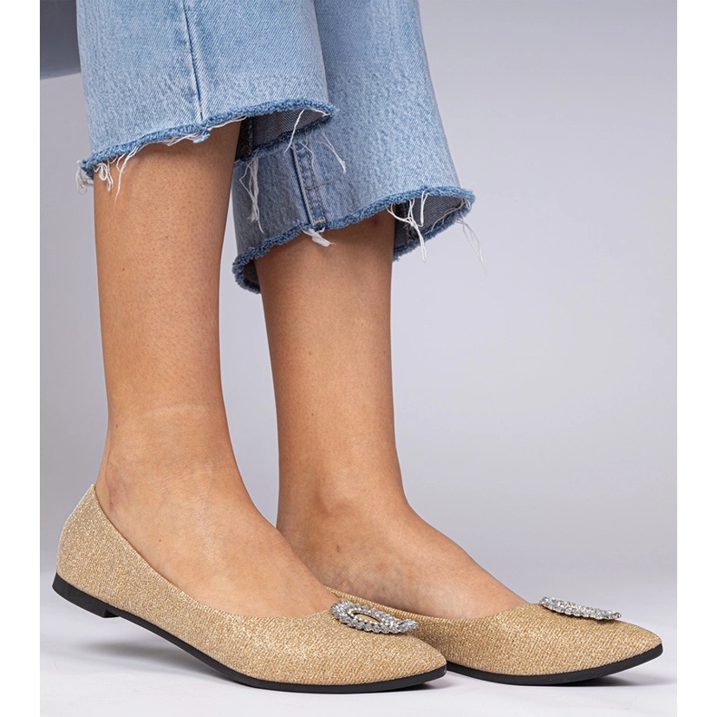 Golden Women's Glitter Ballerinas med zirkoner gylden 2