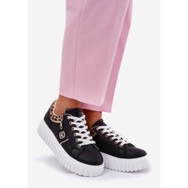 Kvinders sportssko på platform med Eco Leather Leopard Leopard Print sort 1