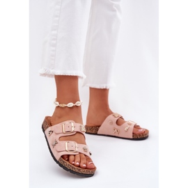 Kvinders flip flops på en kork sål med klemmer og stifter af lyserosa lyserød 2