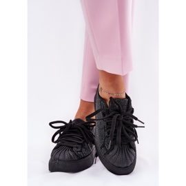Kvinders sneakers med dekoration på platformen sort 2