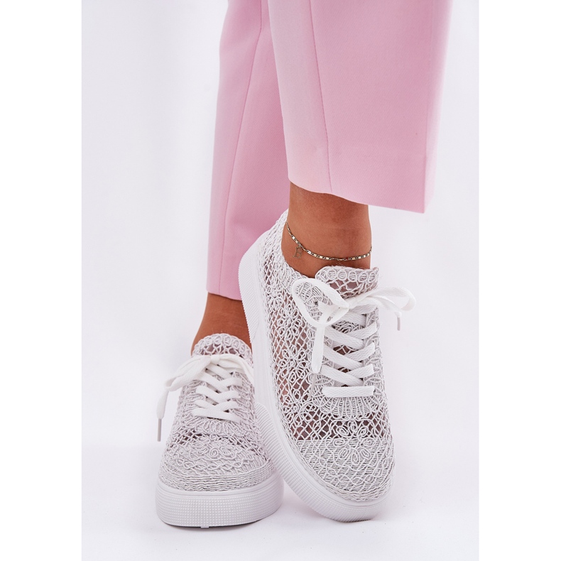 Kvinders flettede sneakers på platformen White hvid 2