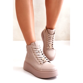 Høje lædersneakers til kvinder på platformen Vinceza 66707 Beige 1