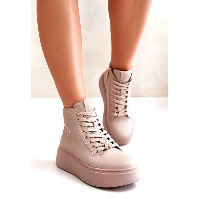 Høje lædersneakers til kvinder på platformen Vinceza 66707 Beige 1