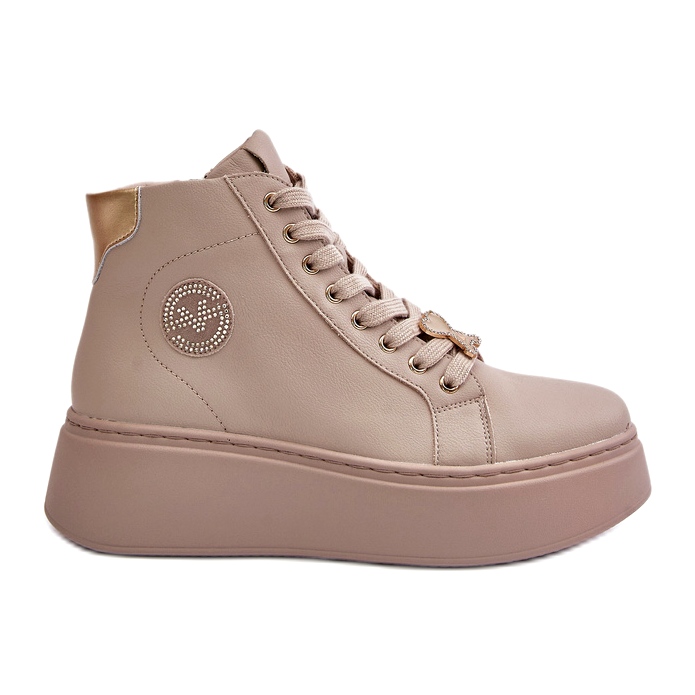 Høje lædersneakers til kvinder på platformen Vinceza 66707 Beige 3