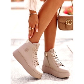 Høje lædersneakers til kvinder på platformen Vinceza 66707 Beige 5