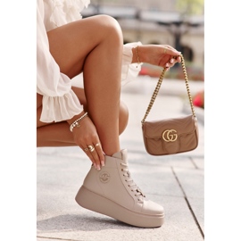 Høje lædersneakers til kvinder på platformen Vinceza 66707 Beige 7