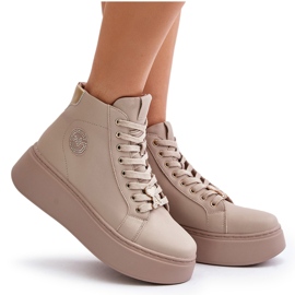 Høje lædersneakers til kvinder på platformen Vinceza 66707 Beige 9