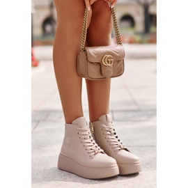 Høje lædersneakers til kvinder på platformen Vinceza 66707 Beige 6