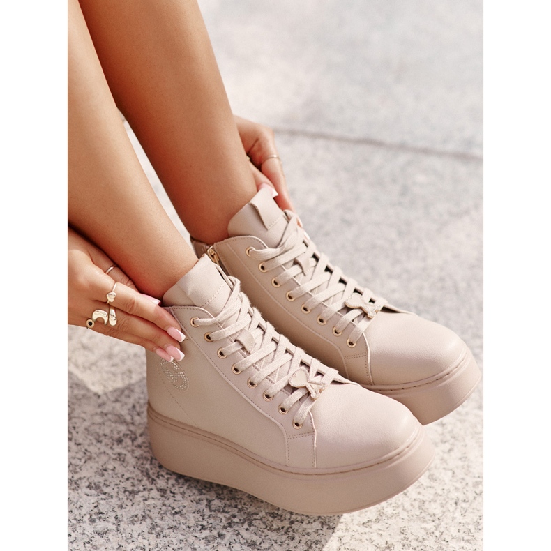 Høje lædersneakers til kvinder på platformen Vinceza 66707 Beige 8