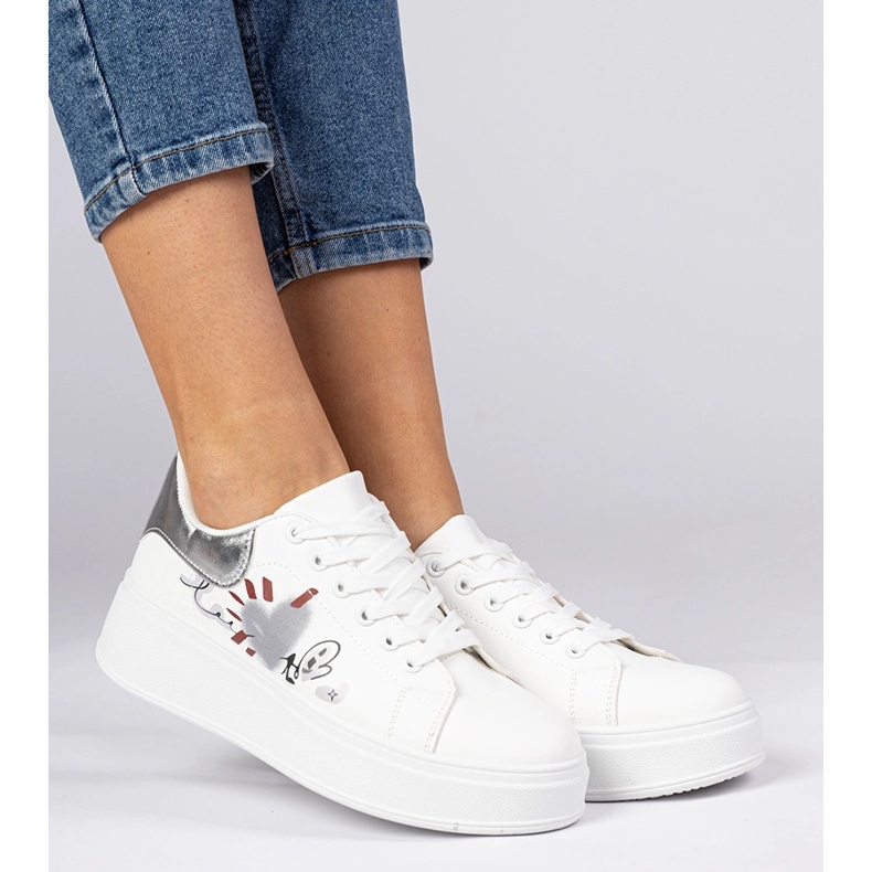 Hvide og sølv sneakers Women's Sports Sneakers med tryk 2
